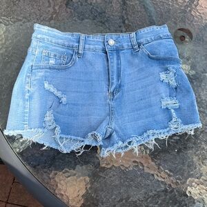 SHEIN Light Blue Distressed Denim Cutoff Shorts